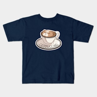 Catppuccino Cute Cartoon Cat Coffee Pun Kids T-Shirt